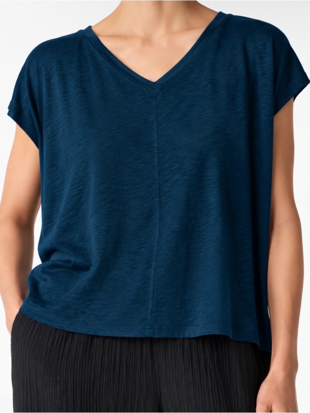 Eileen Fisher Women’s V-Neck Organic Linen Relaxed Boxy T-Shirt - Size L